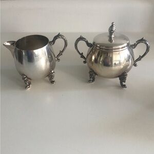 Vintage Sheridan Footed Silver on Copper Sugar Bowl & Creamer Set